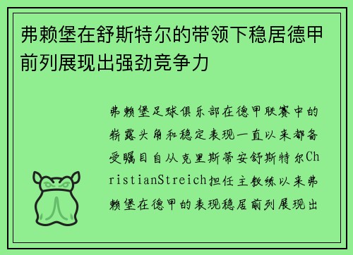 弗赖堡在舒斯特尔的带领下稳居德甲前列展现出强劲竞争力 弗赖堡在舒斯特尔的带领下稳居德甲前列展现出强劲竞争力